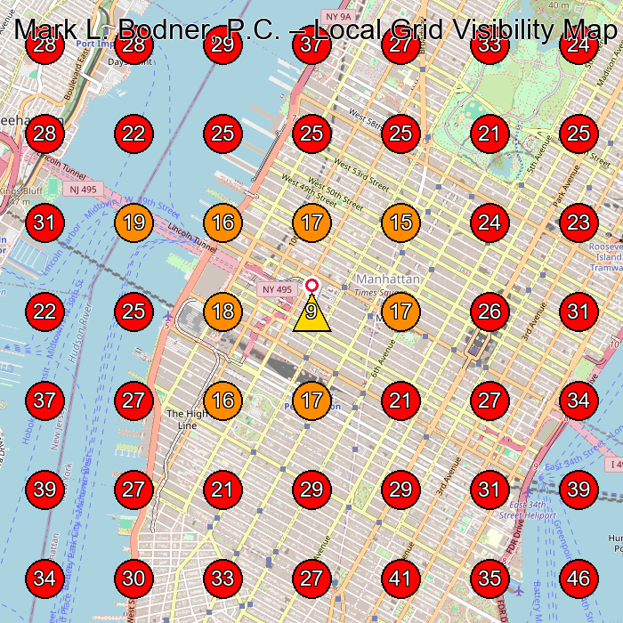 Mark L. Bodner, P.C. GeoGrid visibility map for Personal Injury Attorney in New York